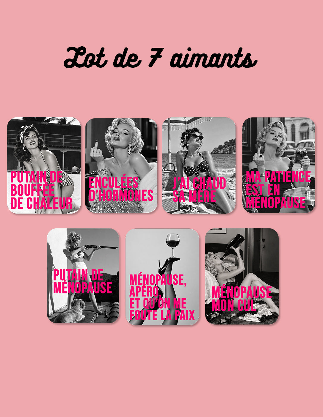 Lot de 7 aimants Putain d’hormones Encre et Créations