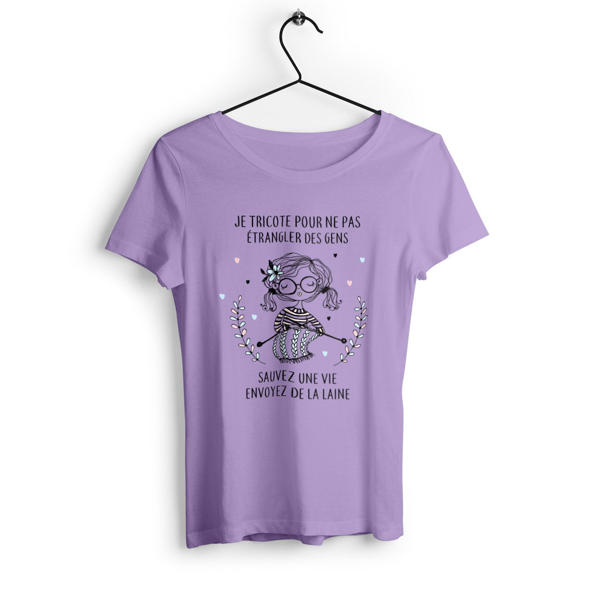 T-shirt femme en coton bio Je tricote pour ne pas étrangler des gens - face_3