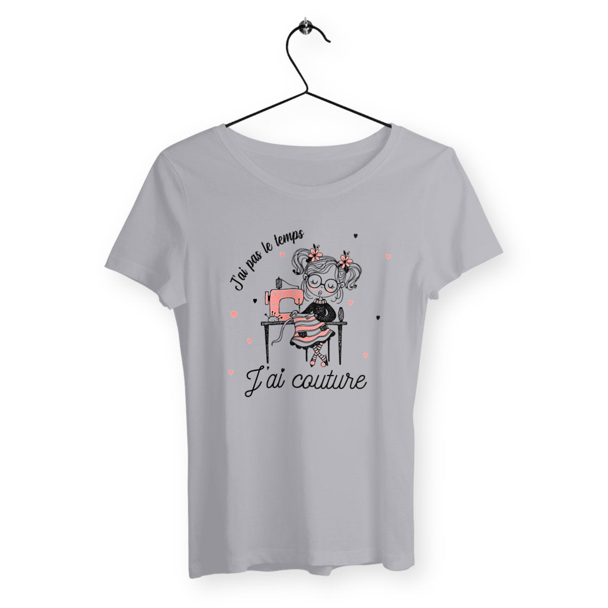 T-shirt femme - J`ai pas le temps, j`ai couture - face_gris