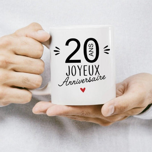 Mug céramique - 20 Ans Joyeux Anniversaire - Blanc - Mugs