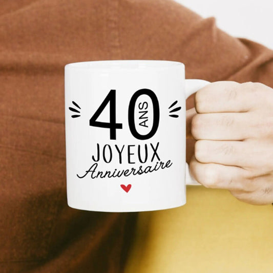 Mug céramique - 40 Ans Joyeux Anniversaire - Blanc - Mugs