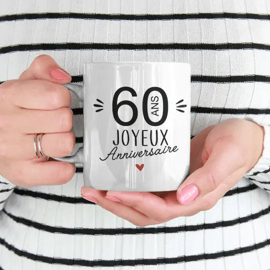 Mug céramique - 60 Ans Joyeux Anniversaire - Blanc - Mugs