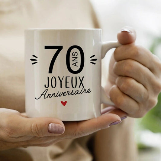 Mug céramique - 70 Ans Joyeux Anniversaire - Blanc - Mugs