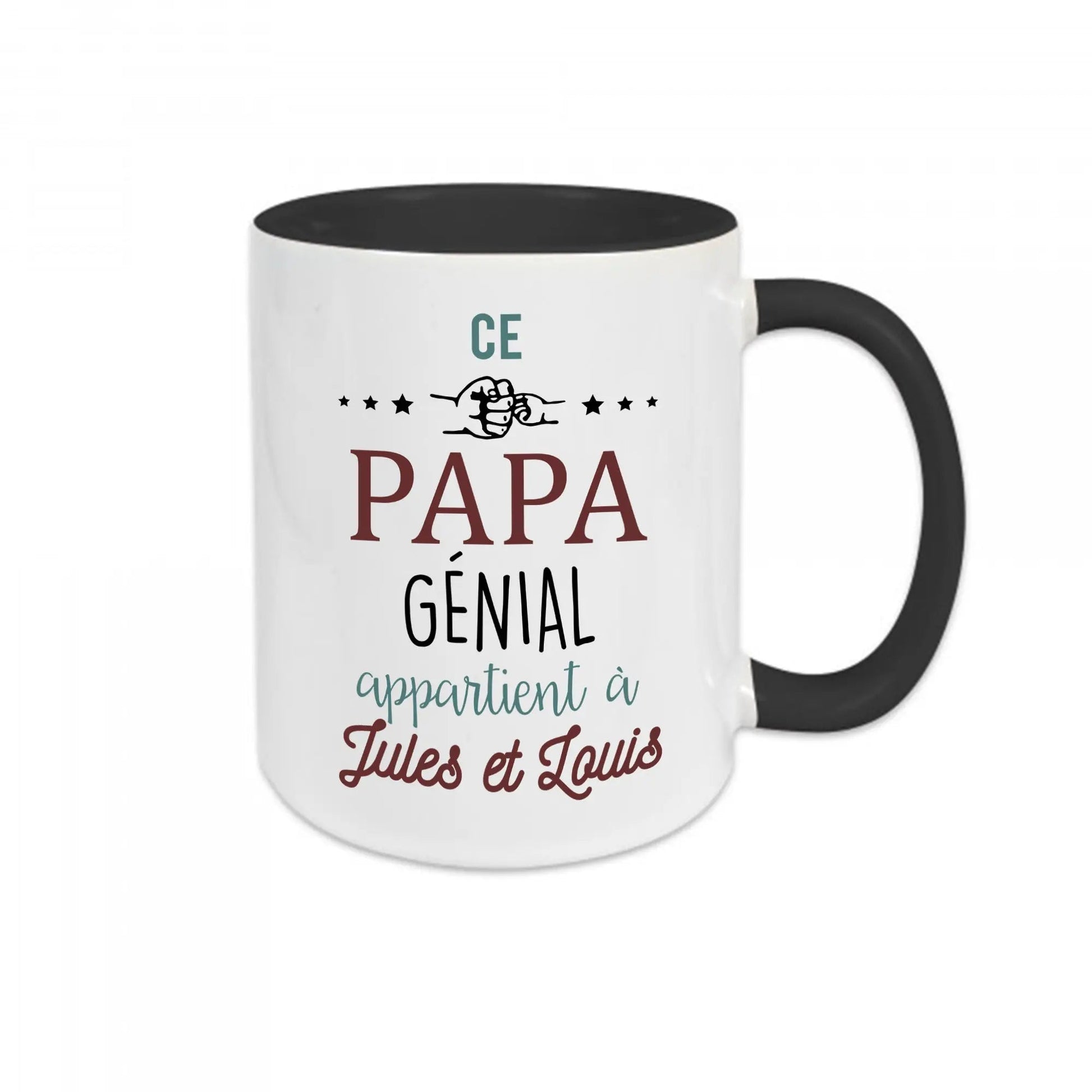 Mug céramique - Ce papa génial appartient à (à personnaliser avec le ou les prénoms de votre choix) Noir