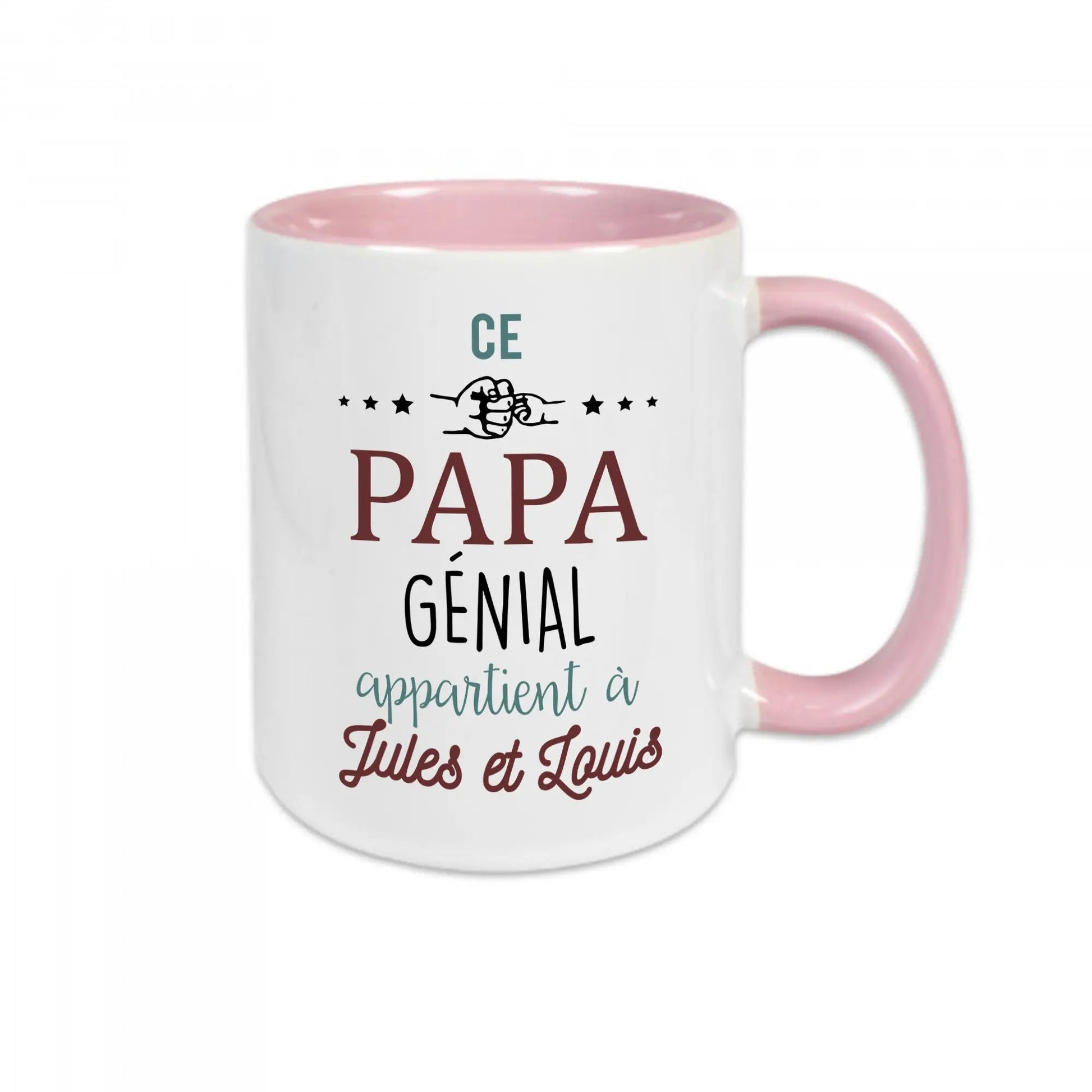 Mug céramique - Ce papa génial appartient à (à personnaliser avec le ou les prénoms de votre choix) Rose
