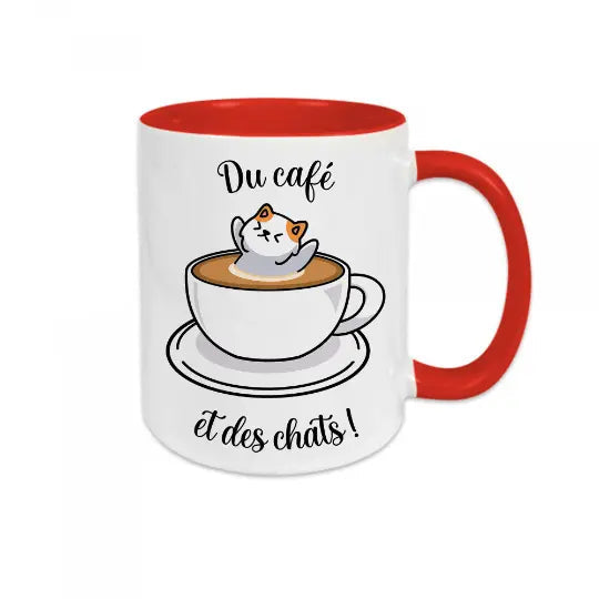Mug céramique - Du café et des chats - Rouge - Mugs