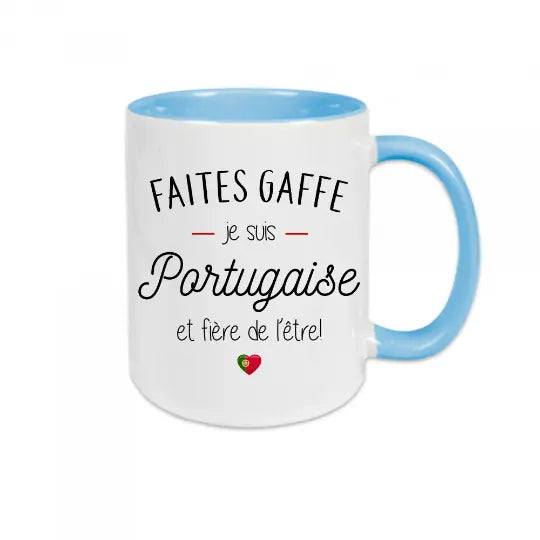 Mug céramique - Faites gaffe je suis portugaise et fière de l’être - Bleu - Mugs