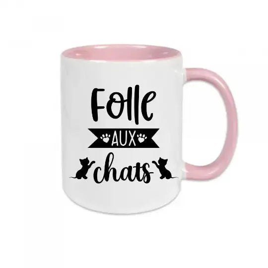 Mug céramique - Folle aux chats - Rose - Mugs