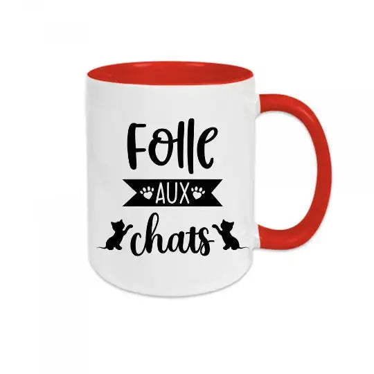 Mug céramique - Folle aux chats - Rouge - Mugs