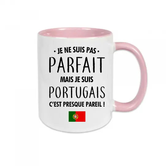 Mug céramique imprimé Je ne suis pas parfait mais je suis portugais - Rose - Mugs