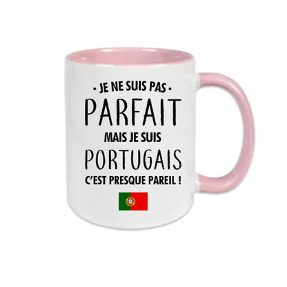 Mug céramique imprimé Je ne suis pas parfait mais je suis portugais - Rose - Mugs