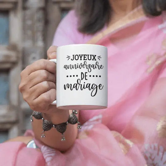 Mug céramique imprimé Joyeux anniversaire de mariage - Blanc - Mugs