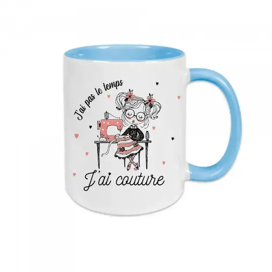 Mug céramique - J’ai pas le temps j’ai couture - Bleu - Mugs