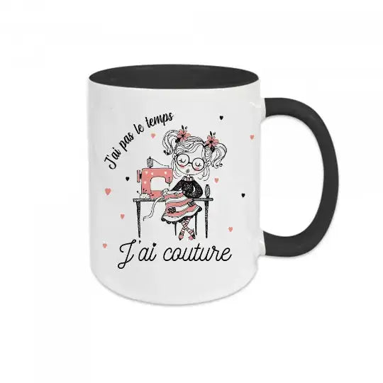 Mug céramique - J’ai pas le temps j’ai couture - Noir - Mugs