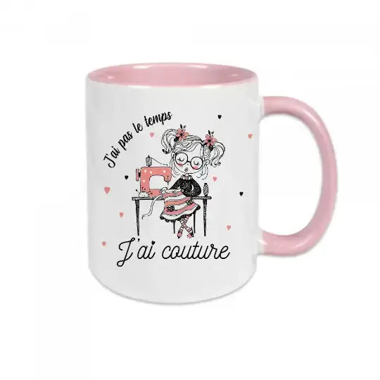 Mug céramique - J’ai pas le temps j’ai couture - Rose - Mugs