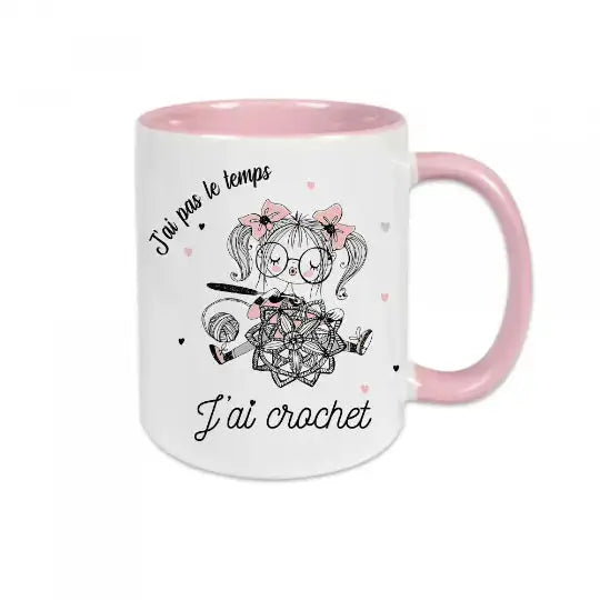 Mug céramique - J’ai pas le temps j’ai crochet - Rose - Mugs