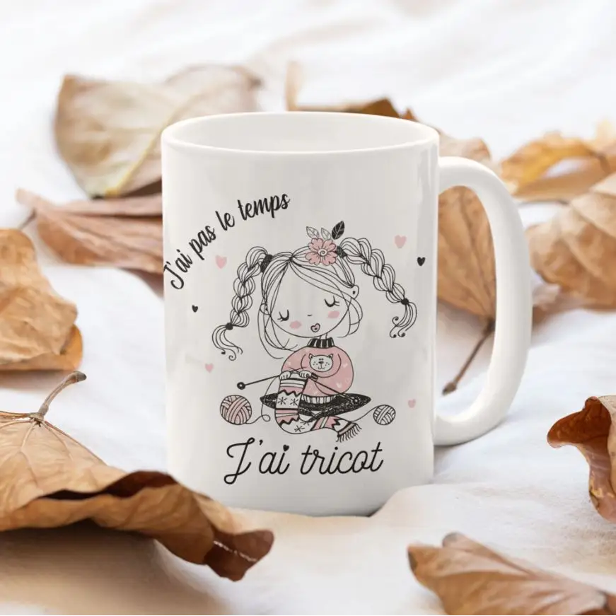 Mug céramique - J'ai pas le temps j'ai tricot Encre et Créations