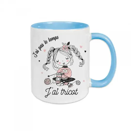 Mug céramique - J’ai pas le temps j’ai tricot - Bleu - Mugs