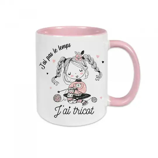 Mug céramique - J’ai pas le temps j’ai tricot - Rose - Mugs