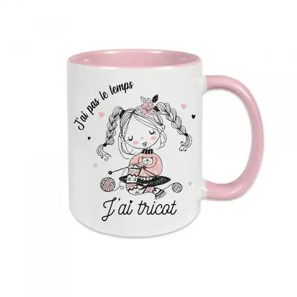 Mug céramique - J’ai pas le temps j’ai tricot - Rose - Mugs