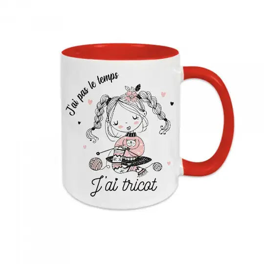 Mug céramique - J’ai pas le temps j’ai tricot - Rouge - Mugs