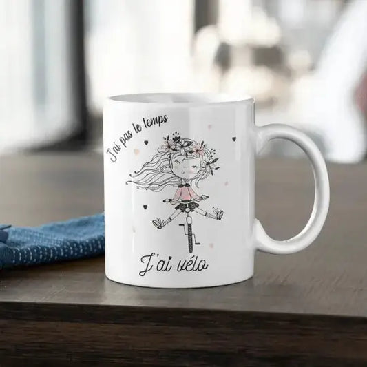 Mug céramique - J’ai pas le temps j’ai vélo - Blanc - Mugs