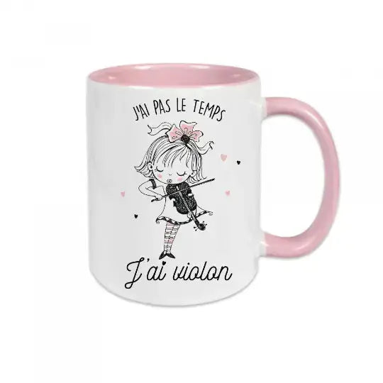 Mug céramique - J’ai pas le temps j’ai violon - Rose - Mugs