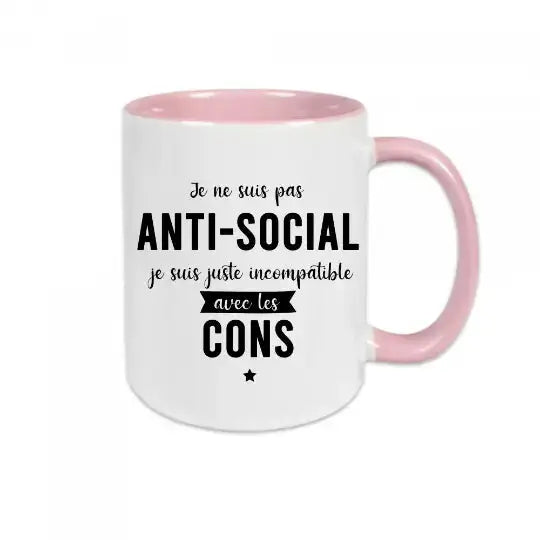 Mug céramique - Je ne suis pas anti-social je suis juste incompatible avec les cons - Rose - Mugs