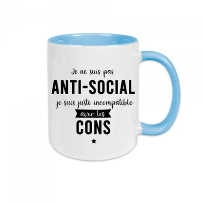 Mug céramique - Je ne suis pas anti-social je suis juste incompatible avec les cons - Bleu - Mugs