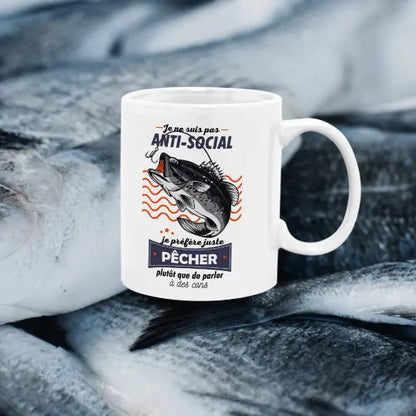 Mug céramique - Je ne suis pas anti-social je préfère juste pêcher plutôt que de parler à des cons - Blanc - Mugs