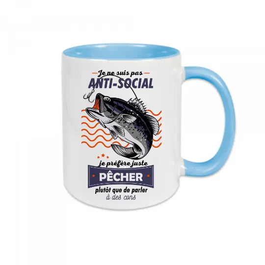 Mug céramique - Je ne suis pas anti-social je préfère juste pêcher plutôt que de parler à des cons - Bleu - Mugs