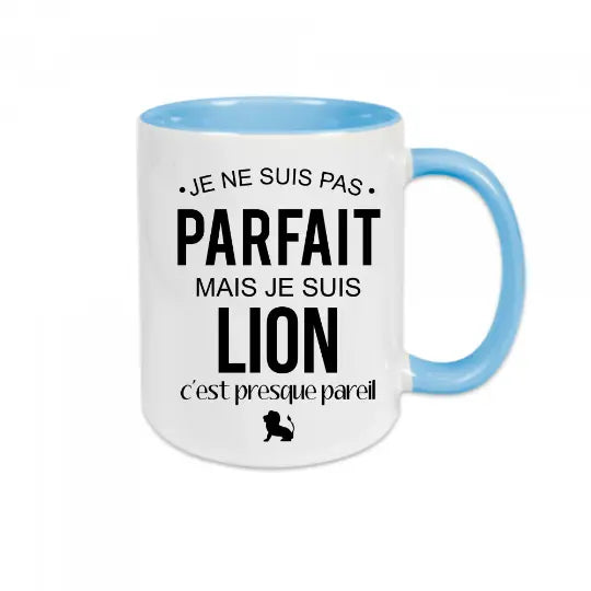 Mug céramique - Je ne suis pas parfait mais je suis lion c’est presque pareil - Bleu - Mugs
