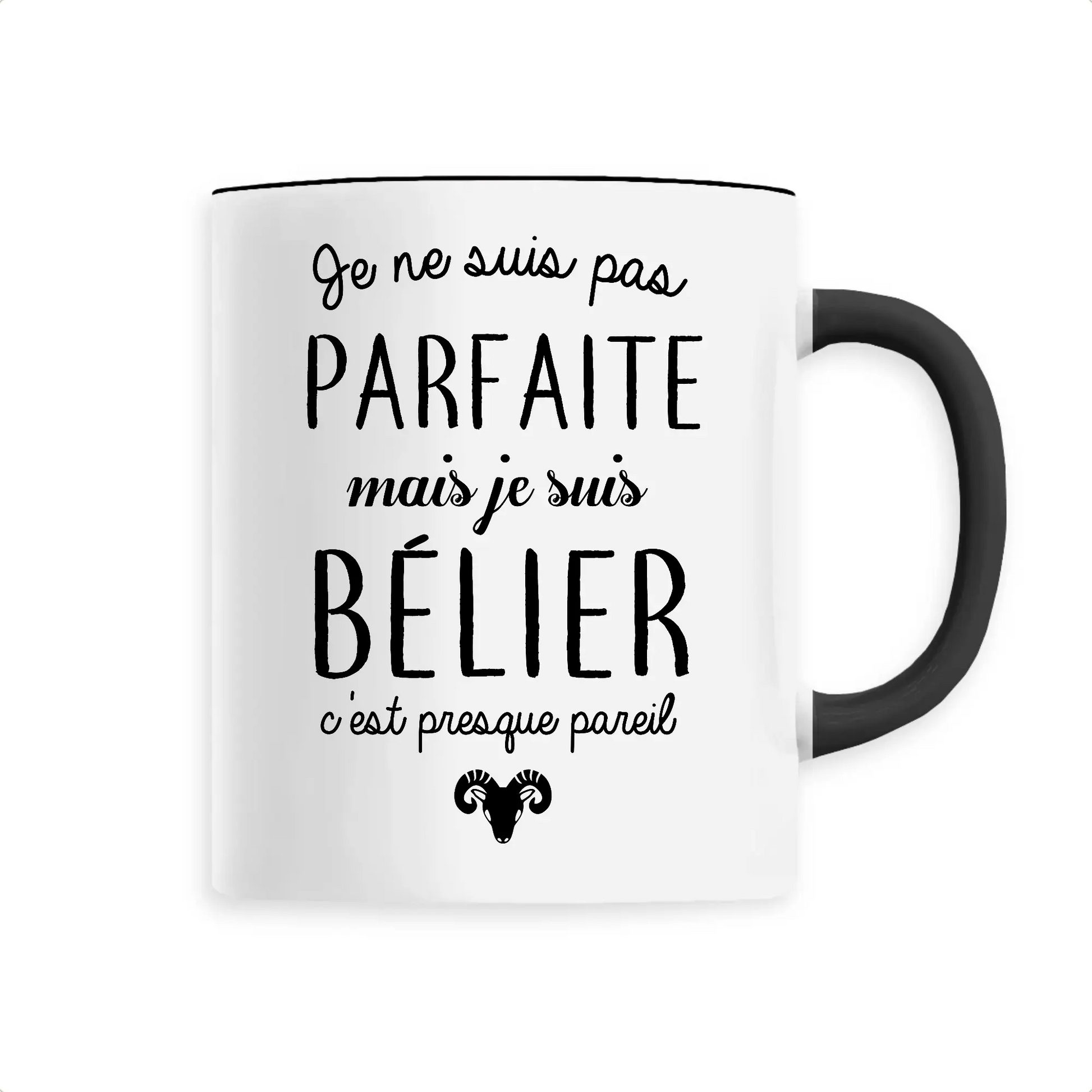 Mug céramique - Je ne suis pas parfaite mais je suis bélier - Noir - Mugs
