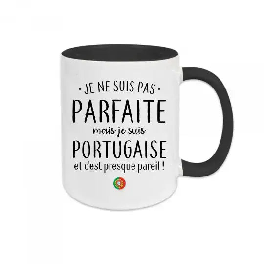Mug céramique - Je ne suis pas parfaite mais je suis portugaise - Noir - Mugs