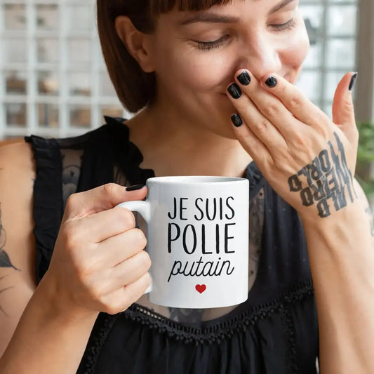Mug céramique - Je suis polie putain - Blanc - Mugs