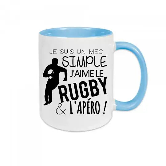 Mug céramique - Je suis un mec simple j’aime le rugby et l’apéro - Bleu