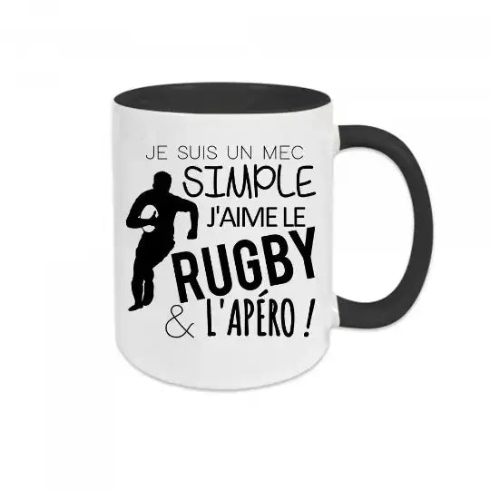 Mug céramique - Je suis un mec simple j’aime le rugby et l’apéro - Noir