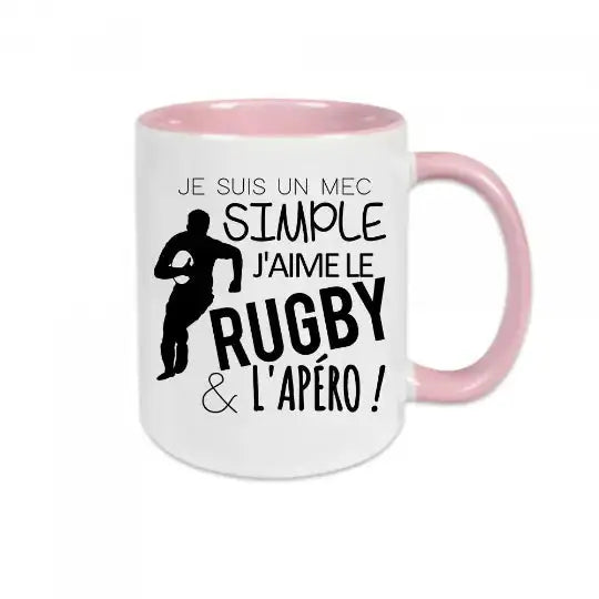 Mug céramique - Je suis un mec simple j’aime le rugby et l’apéro - Rose