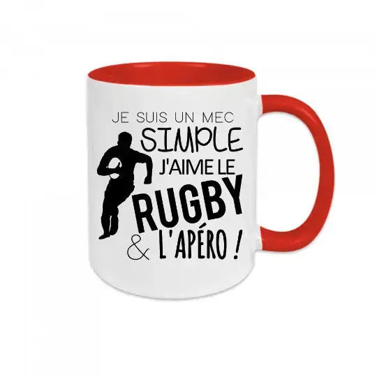 Mug céramique - Je suis un mec simple j’aime le rugby et l’apéro - Rouge