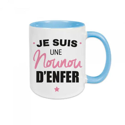 Mug céramique - Je suis une nounou d’enfer - Bleu - Mugs