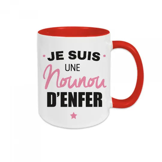 Mug céramique - Je suis une nounou d’enfer - Rouge - Mugs