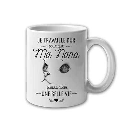 Mug céramique Je travaille dur personnalisable