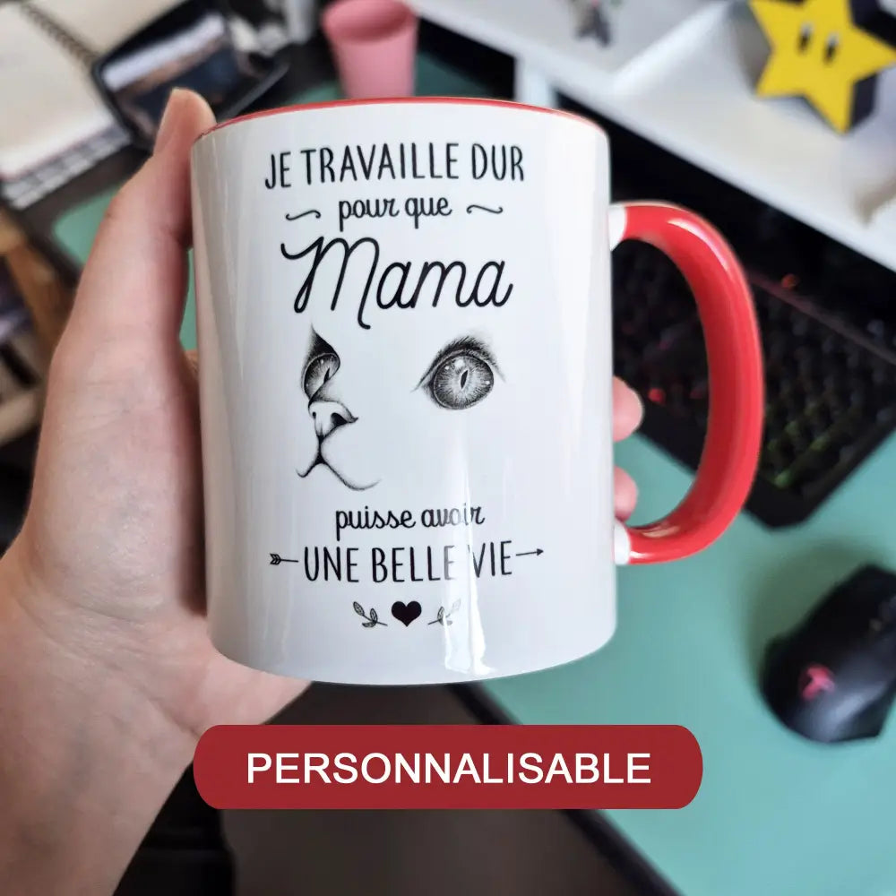 Mug céramique Je travaille dur personnalisable