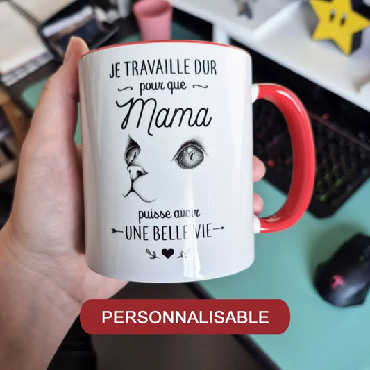 Mug céramique Je travaille dur personnalisable