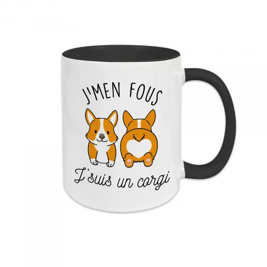 Mug céramique - J’men fou j’suis un corgi - Noir - Mugs