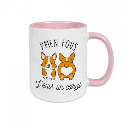 Mug céramique - J’men fou j’suis un corgi - Rose - Mugs