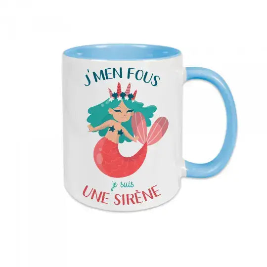 Mug céramique - J’men fous je suis une sirène - Bleu - Mugs