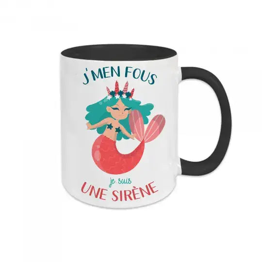 Mug céramique - J’men fous je suis une sirène - Noir - Mugs