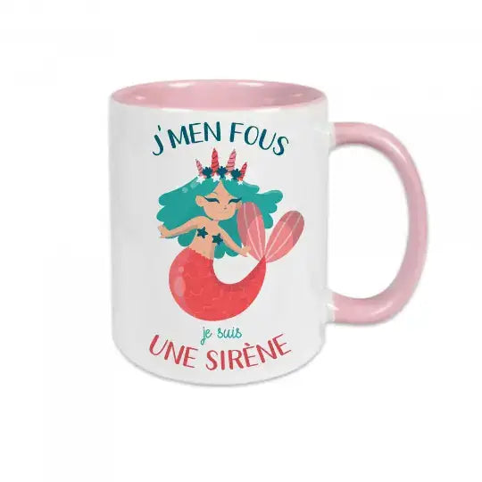 Mug céramique - J’men fous je suis une sirène - Rose - Mugs