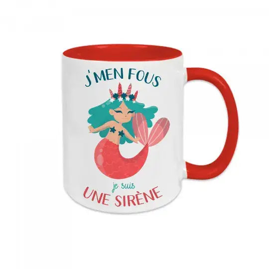 Mug céramique - J’men fous je suis une sirène - Rouge - Mugs